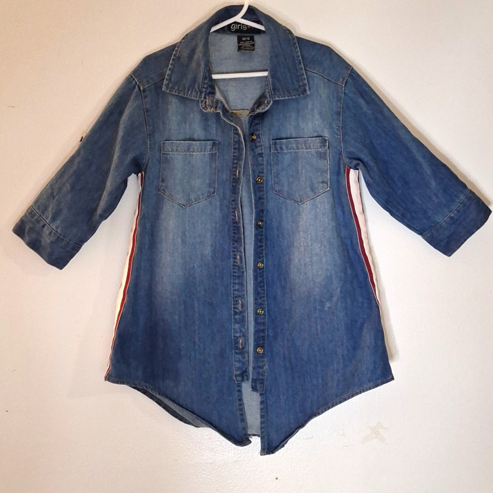 Girl's Denim Flanel Button Down Shirt